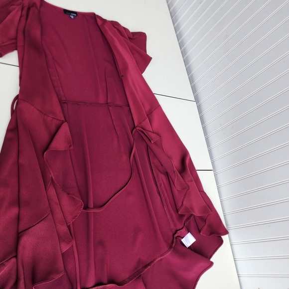 Lucy Paris Burgundy Red Wrap Dress Ruffle Apron Fit n Flare Flatter Women's XS - Picture 11 of 12